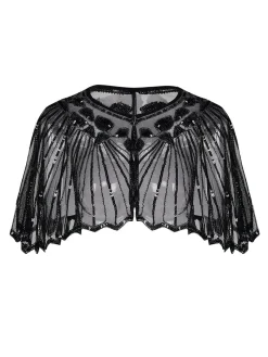 Online Retro Stage [US Warehouse] Black 1920s Shawl Beaded Sequin Flapper Cape