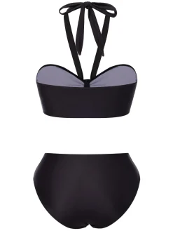 New Retro Stage [US Warehouse] 1970s Skeleton Hand Halter Bikini Set Black