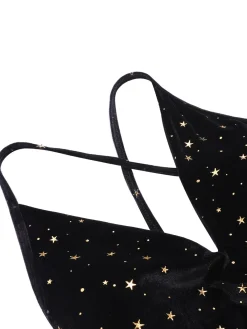 Online Retro Stage [US Warehouse] 1960s Velvet Back Cross Straps Swimsuit Black