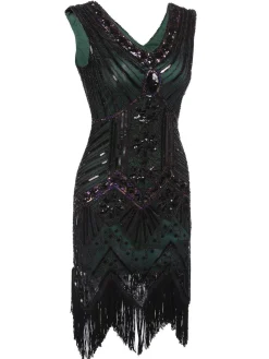Outlet Retro Stage [US Warehouse] Blue Plus Size 1920s Sequined Dress