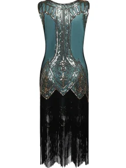 Sale Retro Stage [US Warehouse] 1920s Beaded Fringed Dress Blue
