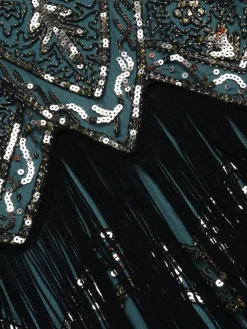 Sale Retro Stage [US Warehouse] 1920s Beaded Fringed Dress Blue