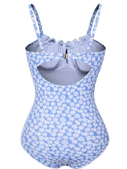 Hot Retro Stage [US Warehouse] 1980s Ditsy Floral Strap Swimsuit Blue