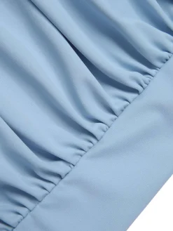 Clearance Retro Stage [US Warehouse] Blue 1930s Folds Back Strap One-Piece Swimsuit Blue Grey
