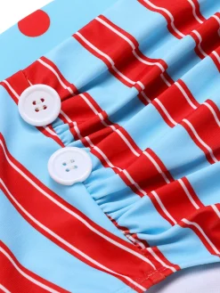 Fashion Retro Stage [US Warehouse] 1940s Polka Dot Stripe Halter Swimsuit Blue