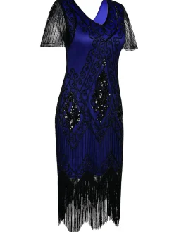 Fashion Retro Stage [US Warehouse] 1920s Sequin Art Deco Flapper Dress Blue