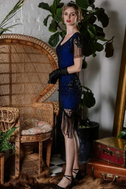 Fashion Retro Stage [US Warehouse] 1920s Sequin Art Deco Flapper Dress Blue