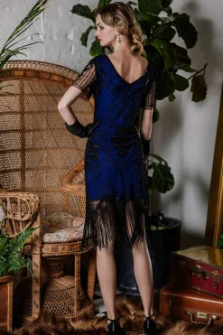 Fashion Retro Stage [US Warehouse] 1920s Sequin Art Deco Flapper Dress Blue