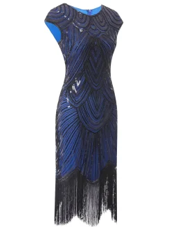 Outlet Retro Stage [US Warehouse] Blue 1920s Sequin Beaded Fringed Dress