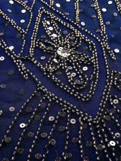 Clearance Retro Stage [US Warehouse] Blue 1920s Sequined Maxi Flapper Dress