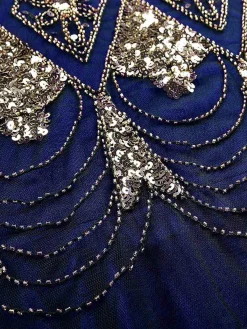 Clearance Retro Stage [US Warehouse] Blue 1920s Sequined Maxi Flapper Dress