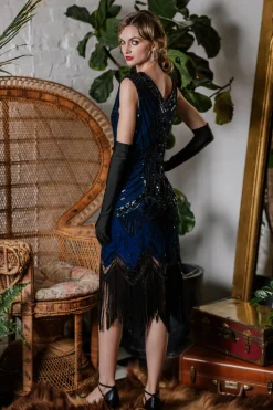 Clearance Retro Stage [US Warehouse] 1920s Sequined Flapper Dress Blue
