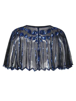 New Retro Stage [US Warehouse] Blue 1920s Shawl Beaded Sequin Flapper Cape