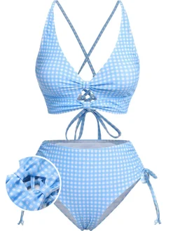 New Retro Stage [US Warehouse] 1950s Spaghetti Strap Plaids Swimsuit Blue