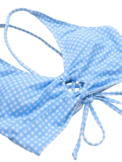 New Retro Stage [US Warehouse] 1950s Spaghetti Strap Plaids Swimsuit Blue