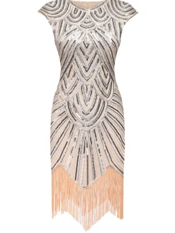 Clearance Retro Stage [US Warehouse] Blue 1920s Tassel Gatsby Flapper Dress