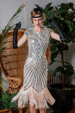 Clearance Retro Stage [US Warehouse] Blue 1920s Tassel Gatsby Flapper Dress