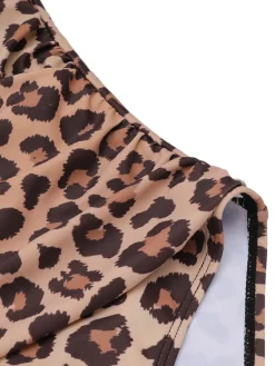 Clearance Retro Stage [US Warehouse] 1930s Leopard V-Neck Halter Swimsuit Brown