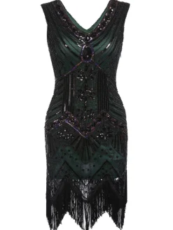 Hot Retro Stage [US Warehouse] Champagn Plus Size 1920s Sequined Dress