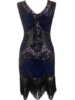 Hot Retro Stage [US Warehouse] Champagn Plus Size 1920s Sequined Dress
