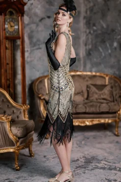 Online Retro Stage [US Warehouse] 1920s Sequined Flapper Dress Champagne