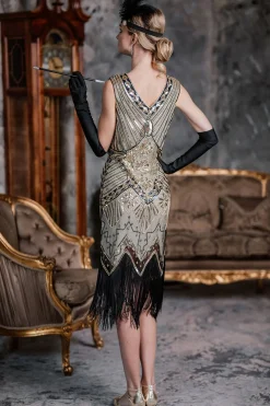 Online Retro Stage [US Warehouse] 1920s Sequined Flapper Dress Champagne