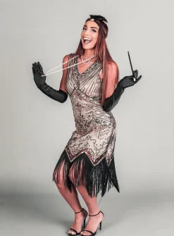 Online Retro Stage [US Warehouse] 1920s Sequined Flapper Dress Champagne