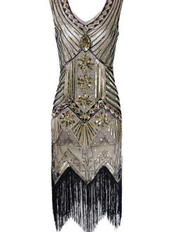 Online Retro Stage [US Warehouse] 1920s Sequined Flapper Dress Champagne
