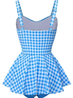Hot Retro Stage [US Warehouse] 1950s Plaid Spaghetti Strap Swimsuit Dark Blue