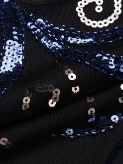 Online Retro Stage [US Warehouse] 1920s Sequined Maxi Dress Dark Blue