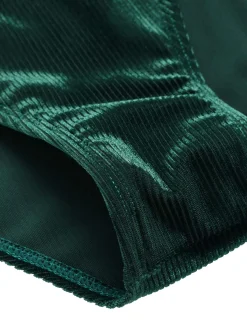 Best Retro Stage [US Warehouse] 1970s Velvet Deep V-Neck Swimsuit Dark Green