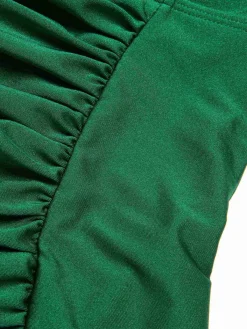 Discount Retro Stage [US Warehouse] 1970s Solid Pleated Bandeau Swimsuit Dark Green