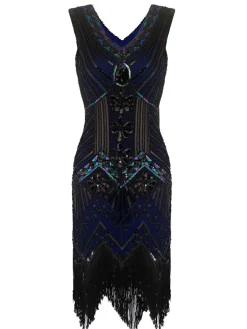 Best Retro Stage [US Warehouse] Dark Green 1920s Sequined Flapper Dress