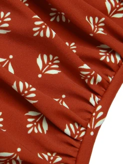 Best Retro Stage [US Warehouse] 1940s Leaves V-Neck Swimsuit Fire Brick Red