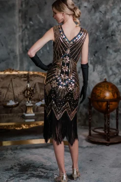 Online Retro Stage [US Warehouse] 1920s Beaded Fringed Flapper Dresses Gold