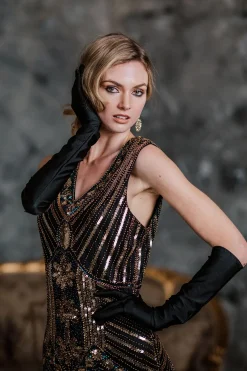 Online Retro Stage [US Warehouse] 1920s Beaded Fringed Flapper Dresses Gold