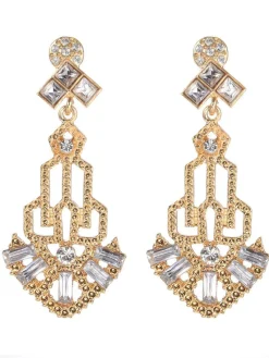 Discount Retro Stage [US Warehouse] Gold 1920s Hollow Out Dangle Earrings