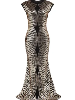 Sale Retro Stage [US Warehouse] 1920s Sequin Maxi Dress Gold