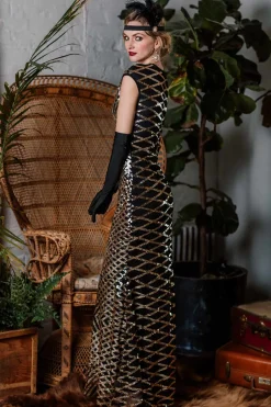 Sale Retro Stage [US Warehouse] 1920s Sequin Maxi Dress Gold