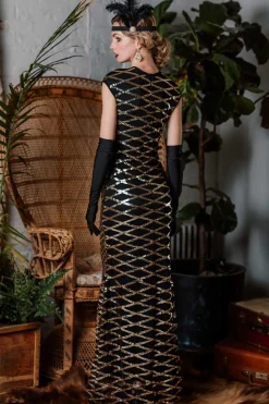 Sale Retro Stage [US Warehouse] 1920s Sequin Maxi Dress Gold