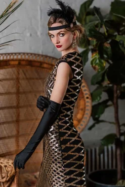 Sale Retro Stage [US Warehouse] 1920s Sequin Maxi Dress Gold