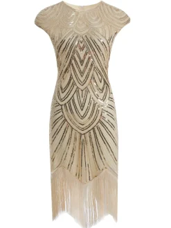 Discount Retro Stage [US Warehouse] Gold 1920s Sequin Beaded Fringed Dress