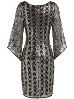 Hot Retro Stage [US Warehouse] 1920s Sequined Flare Sleeve Dress Gold