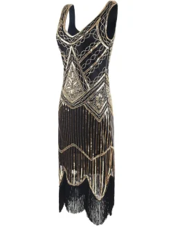Outlet Retro Stage [US Warehouse] 1920s Sequined Flapper Dress Gold