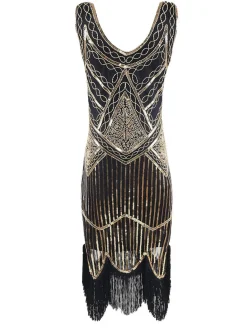 Outlet Retro Stage [US Warehouse] 1920s Sequined Flapper Dress Gold