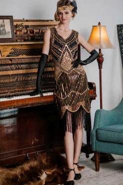 Outlet Retro Stage [US Warehouse] 1920s Sequined Flapper Dress Gold