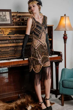 Outlet Retro Stage [US Warehouse] 1920s Sequined Flapper Dress Gold