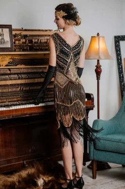 Outlet Retro Stage [US Warehouse] 1920s Sequined Flapper Dress Gold