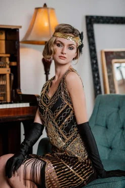 Outlet Retro Stage [US Warehouse] 1920s Sequined Flapper Dress Gold