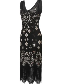 Clearance Retro Stage [US Warehouse] 1920s Sequin Flapper Dress Gold